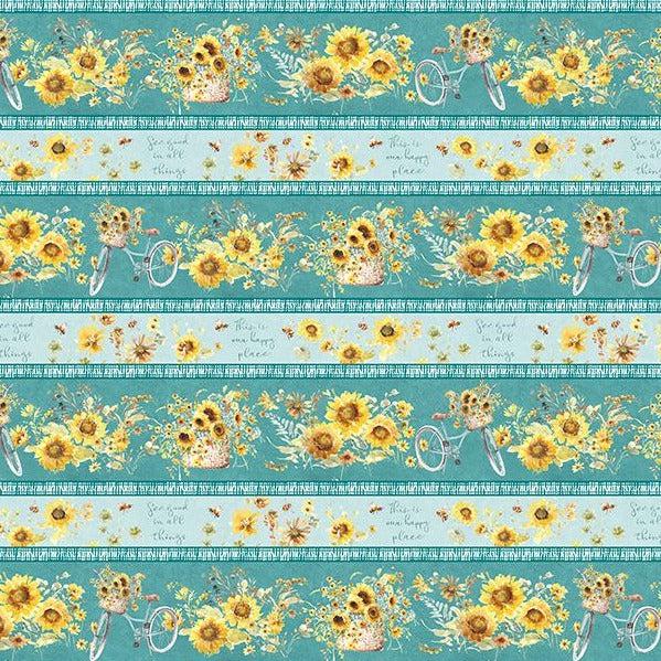 Sunflower Sweet Teal Floral Border Fabric