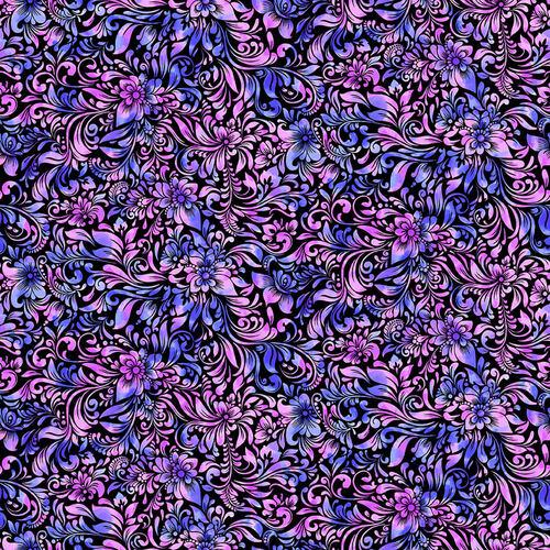 Sunrise Garden Blue Scrolly Flower Fabric