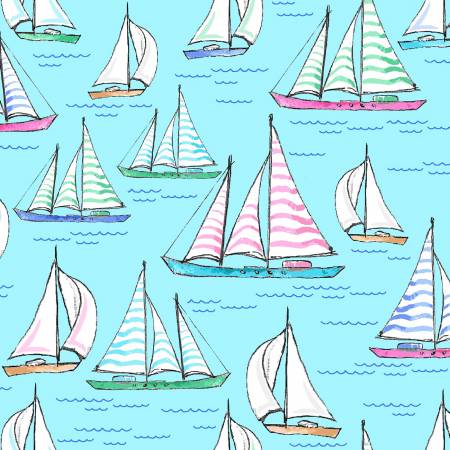 Surfside Sailboats Blue Fabric