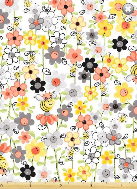 Sweet Bees Mini Floral and Bee Fabric-Susybee-My Favorite Quilt Store