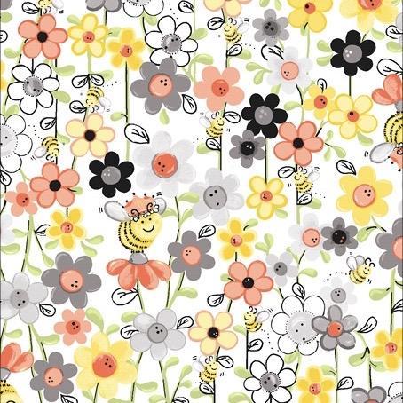 Sweet Bees Mini Floral and Bee Fabric by Susy Bleasby - Susybee