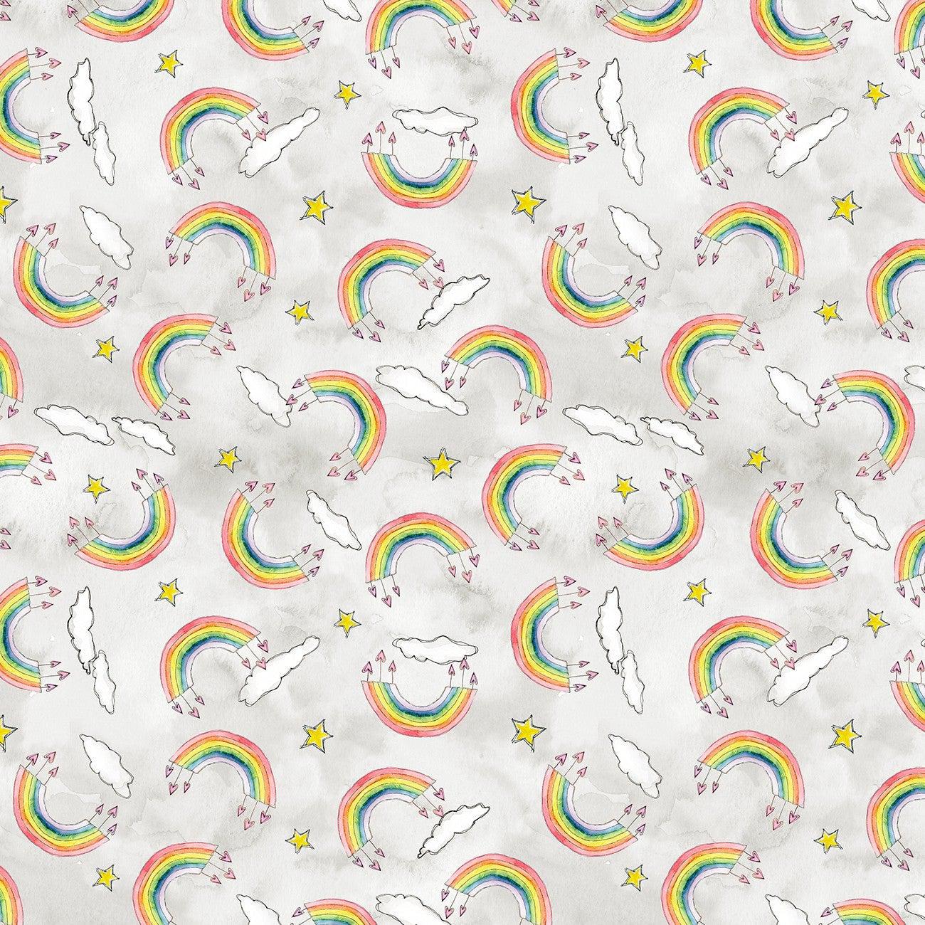 Sweet World Grey Rainbow Toss Fabric