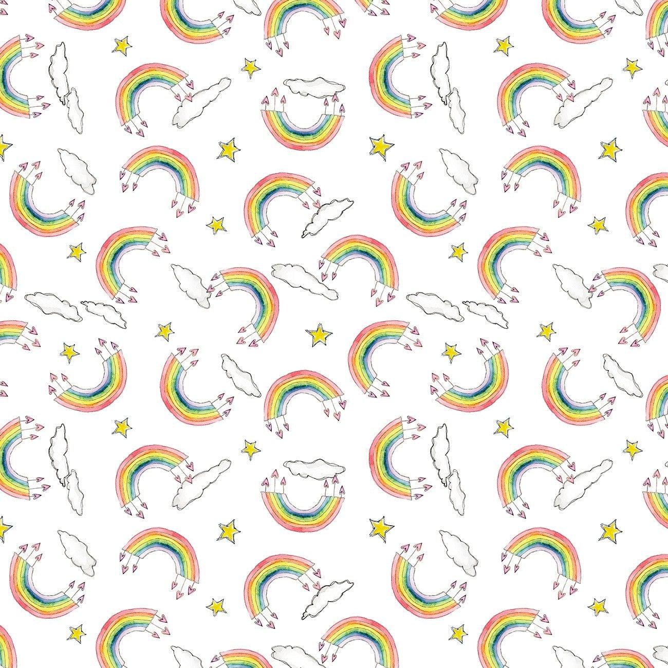 Sweet World White Rainbow Toss Fabric