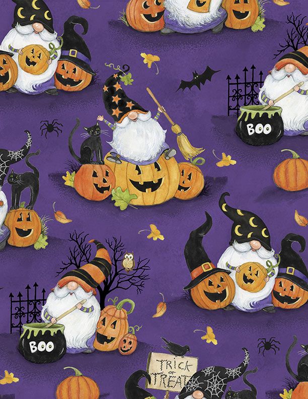 The Boo Crew Purple Scenic Gnomes Fabric-Wilmington Prints-My Favorite Quilt Store