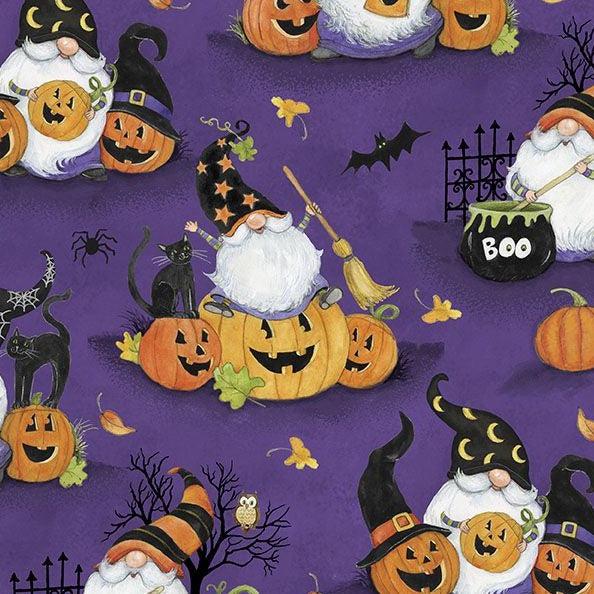 The Boo Crew Purple Scenic Gnomes Fabric-Wilmington Prints-My Favorite Quilt Store