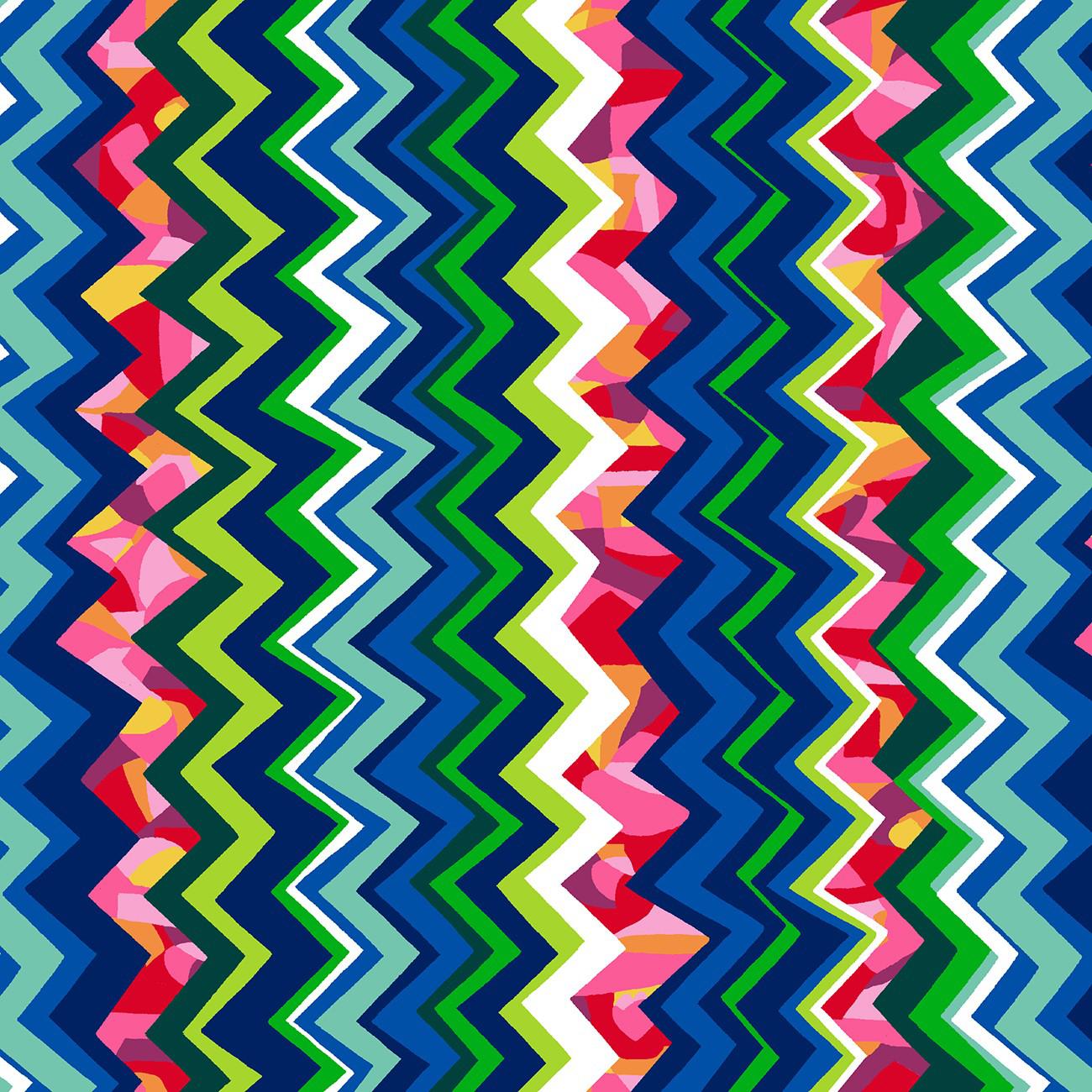 The Language of Color Blue Wavy Chevron Fabric