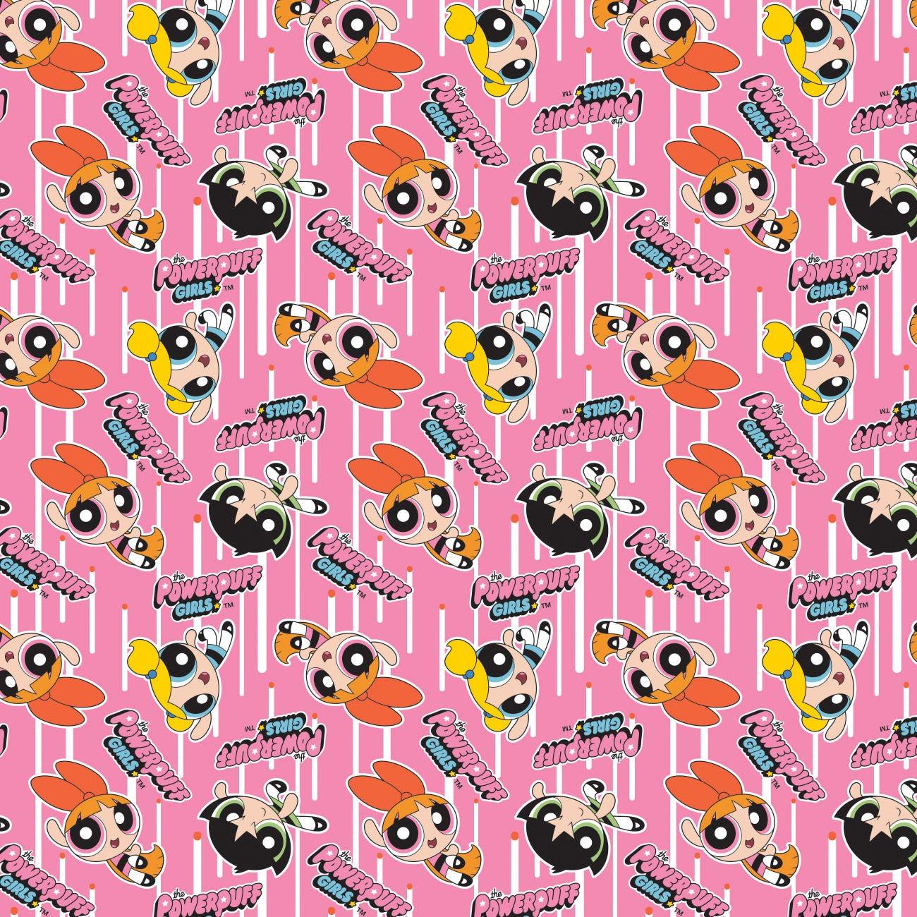 The Powerpuff Girls Pink Action Poses Fabric