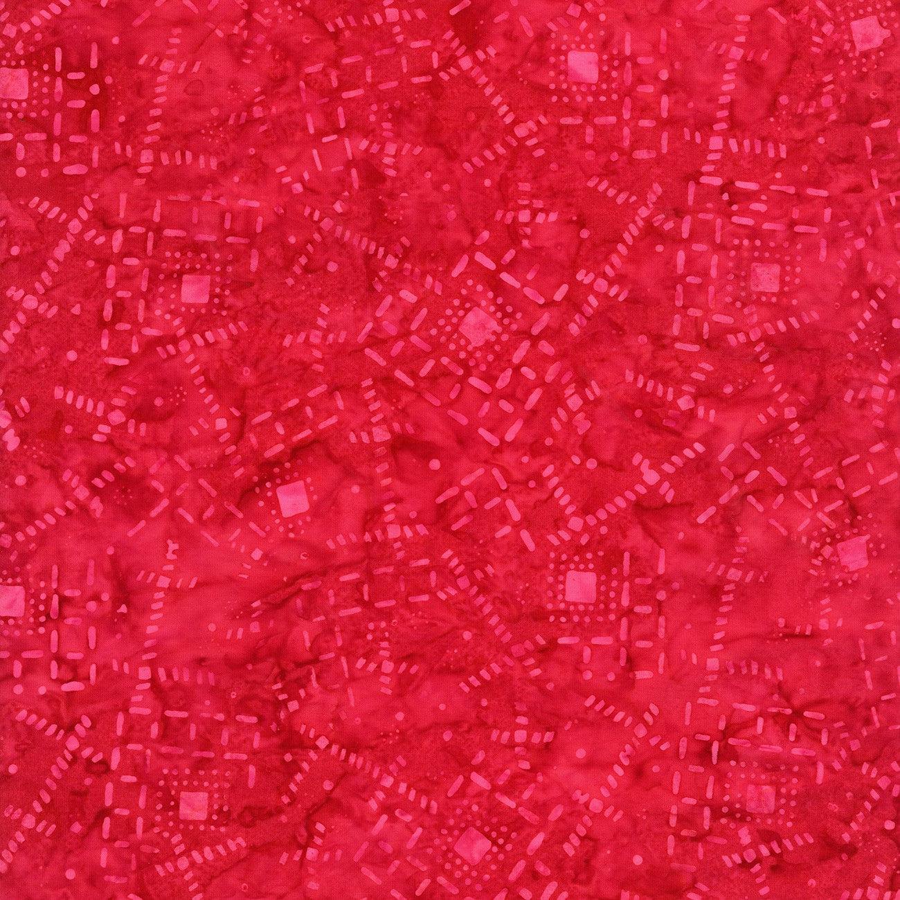 Tonga Batik Red Scattered Geo Squares Lines Dots Fabric