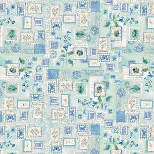 Victoria Powder Blue Botanical Patchwork Fabric