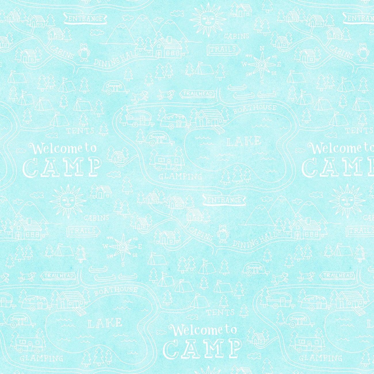 Wanderlust Light Blue Words Fabric