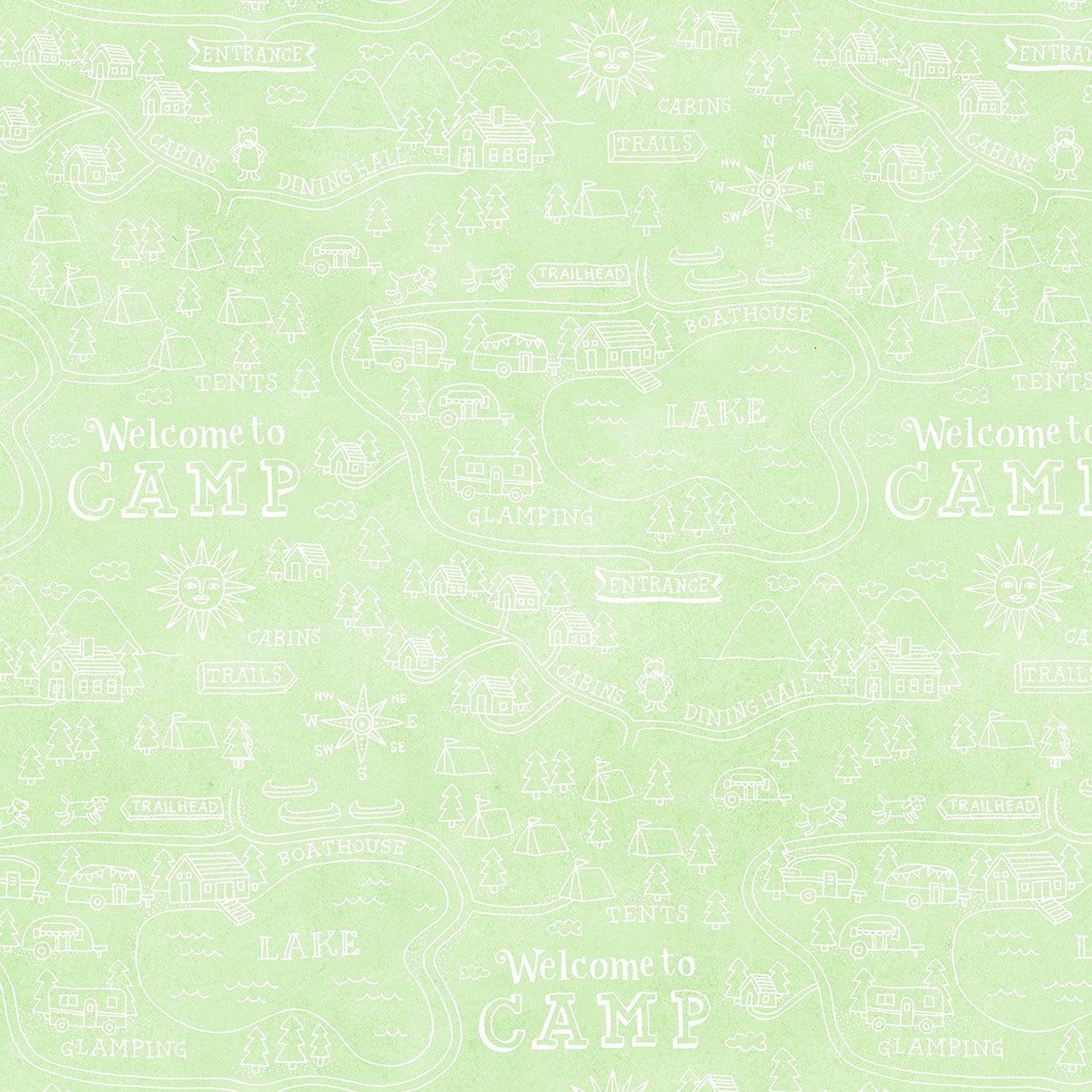 Wanderlust Light Green Words Fabric-P & B Textiles-My Favorite Quilt Store