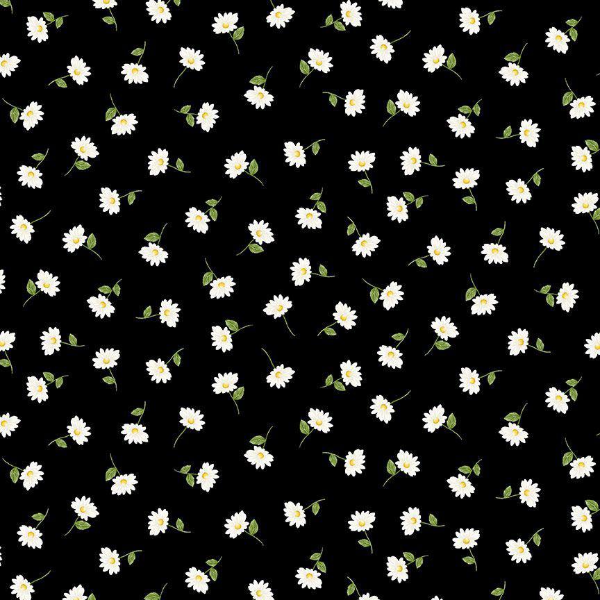 Watermelon Party Tossed Tiny Daisies Black Fabric-Timeless Treasures-My Favorite Quilt Store