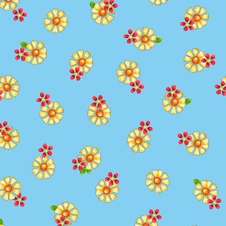 Who Let the Hogs Out Blue Tossed Flower Fabric-QT Fabrics-My Favorite Quilt Store