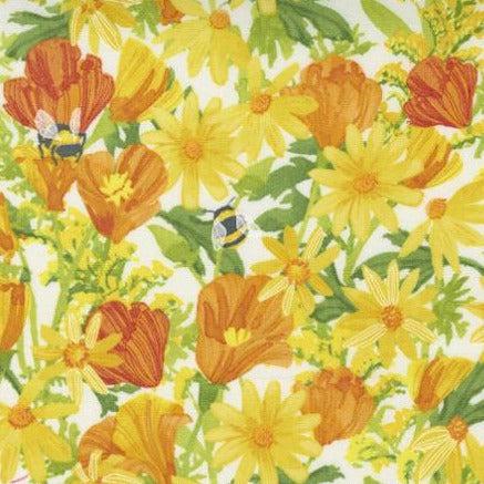 Wild Blossoms Cream Daisy and Bee Floral Fabric-Moda Fabrics-My Favorite Quilt Store