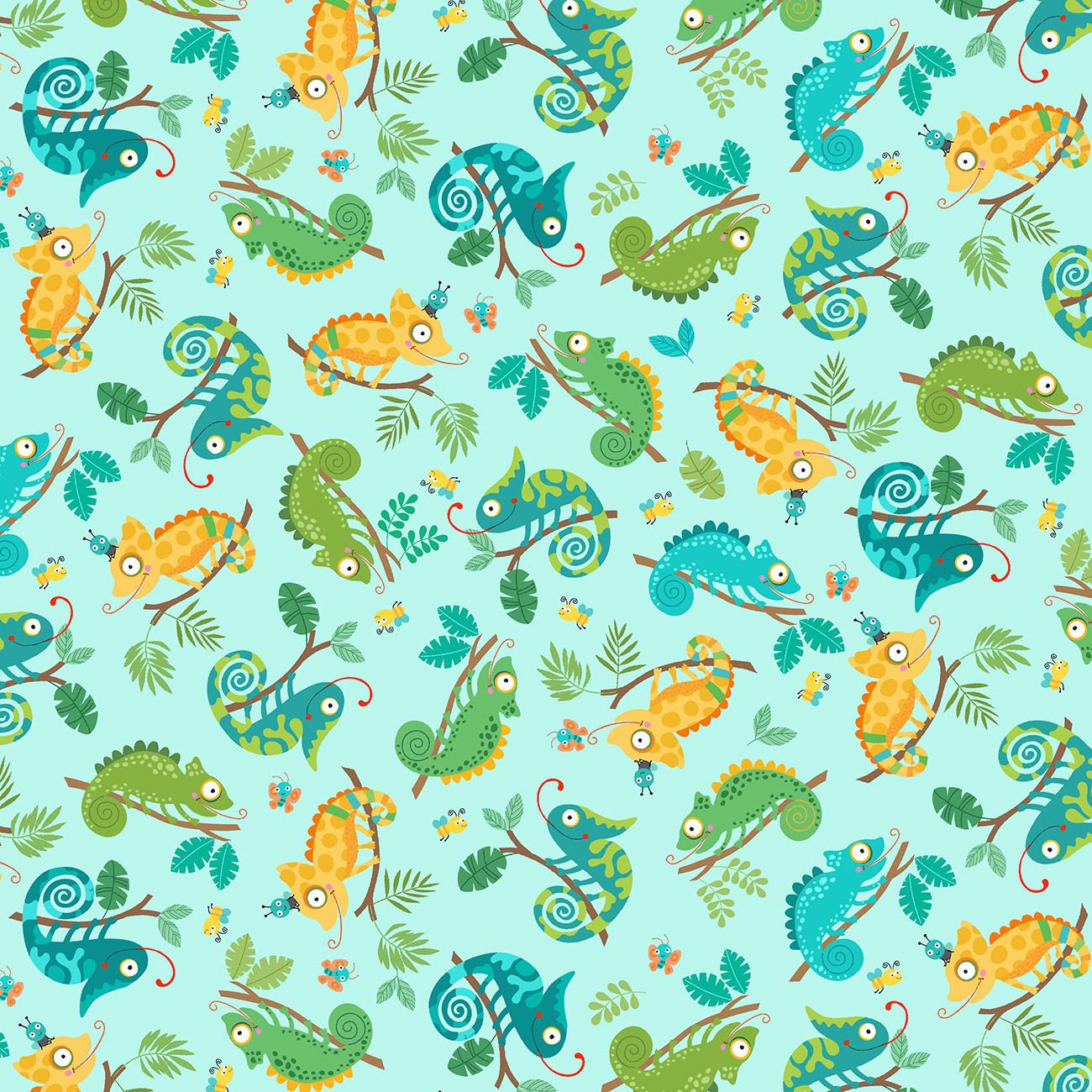 Wild Party Aqua Chameleon World Fabric