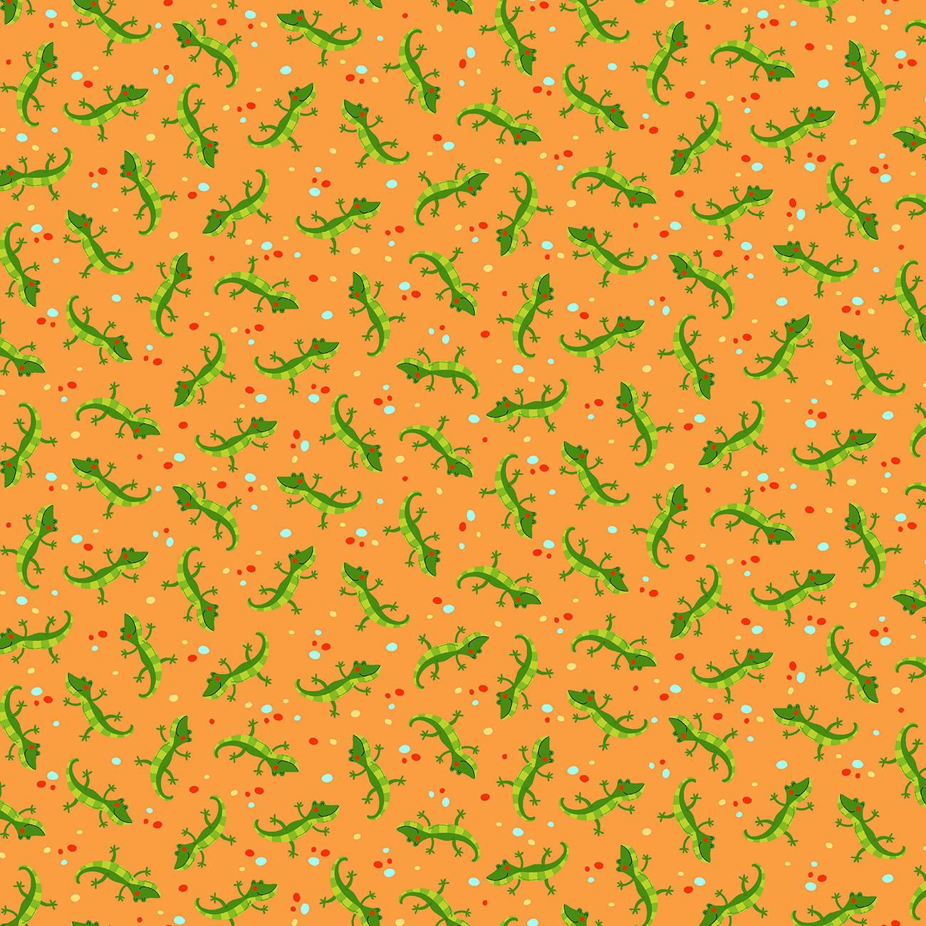 Wild Party Orange Dancing Lizards Fabric