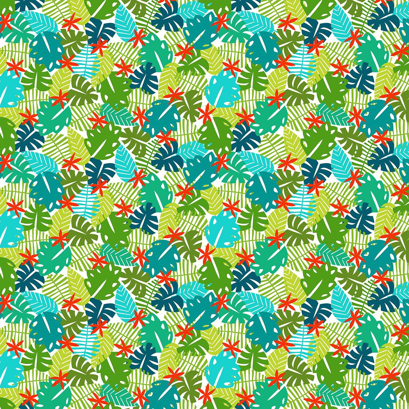 Wild Party White Colorful Leaves Fabric