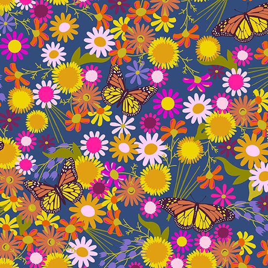 Wildflowers Denim Monarchs and Flowers Fabric