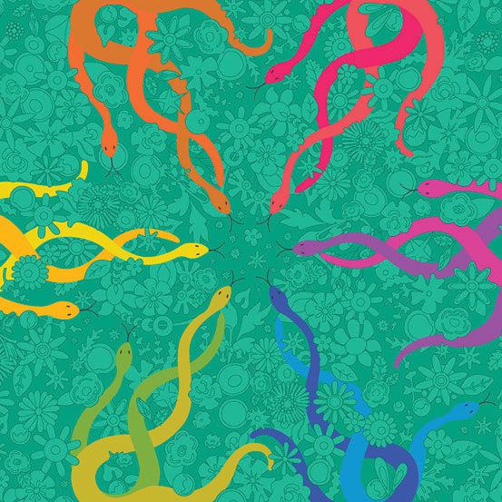 Wildflowers Teal Snakes Fabric