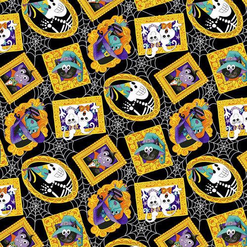 Witch's Night Out Black Tossed Picture Frames Fabric-Henry Glass Fabrics-My Favorite Quilt Store