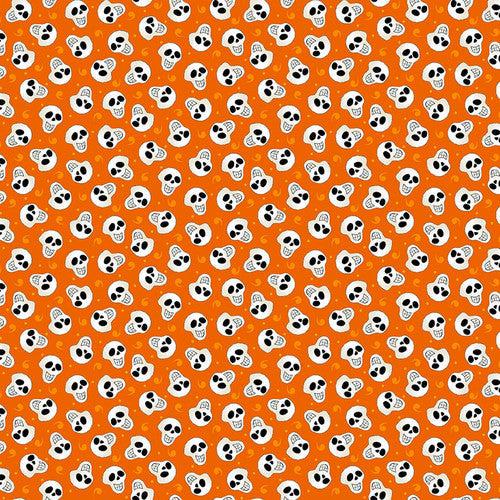 Witch's Night Out Orange Tossed Skulls Fabric