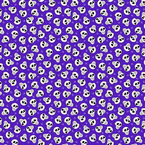 Witch's Night Out Purple Tossed Skulls Fabric-Henry Glass Fabrics-My Favorite Quilt Store