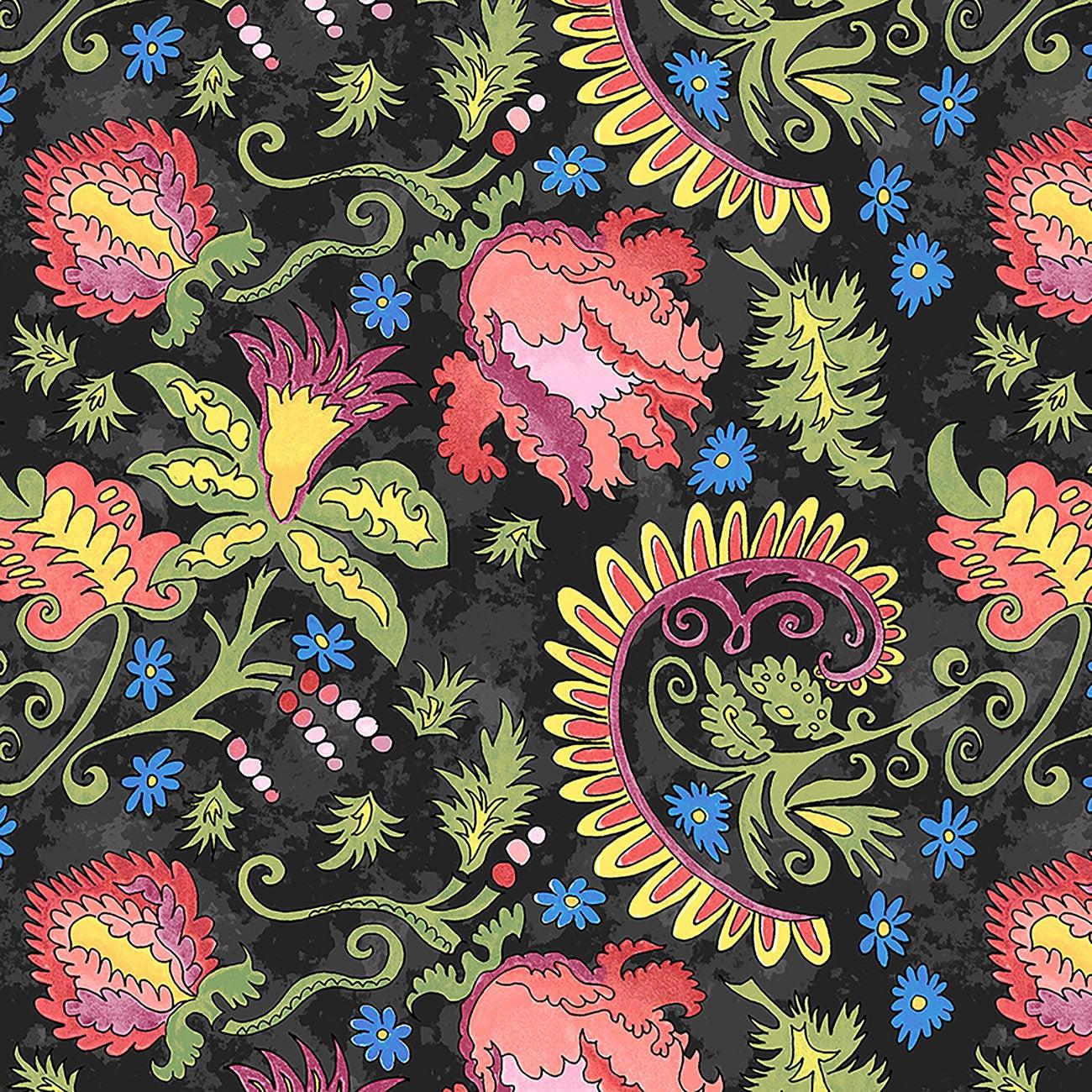 Yippie Yi Yo Ki Yay Black Awesome Blossom Fabric-Windham Fabrics-My Favorite Quilt Store