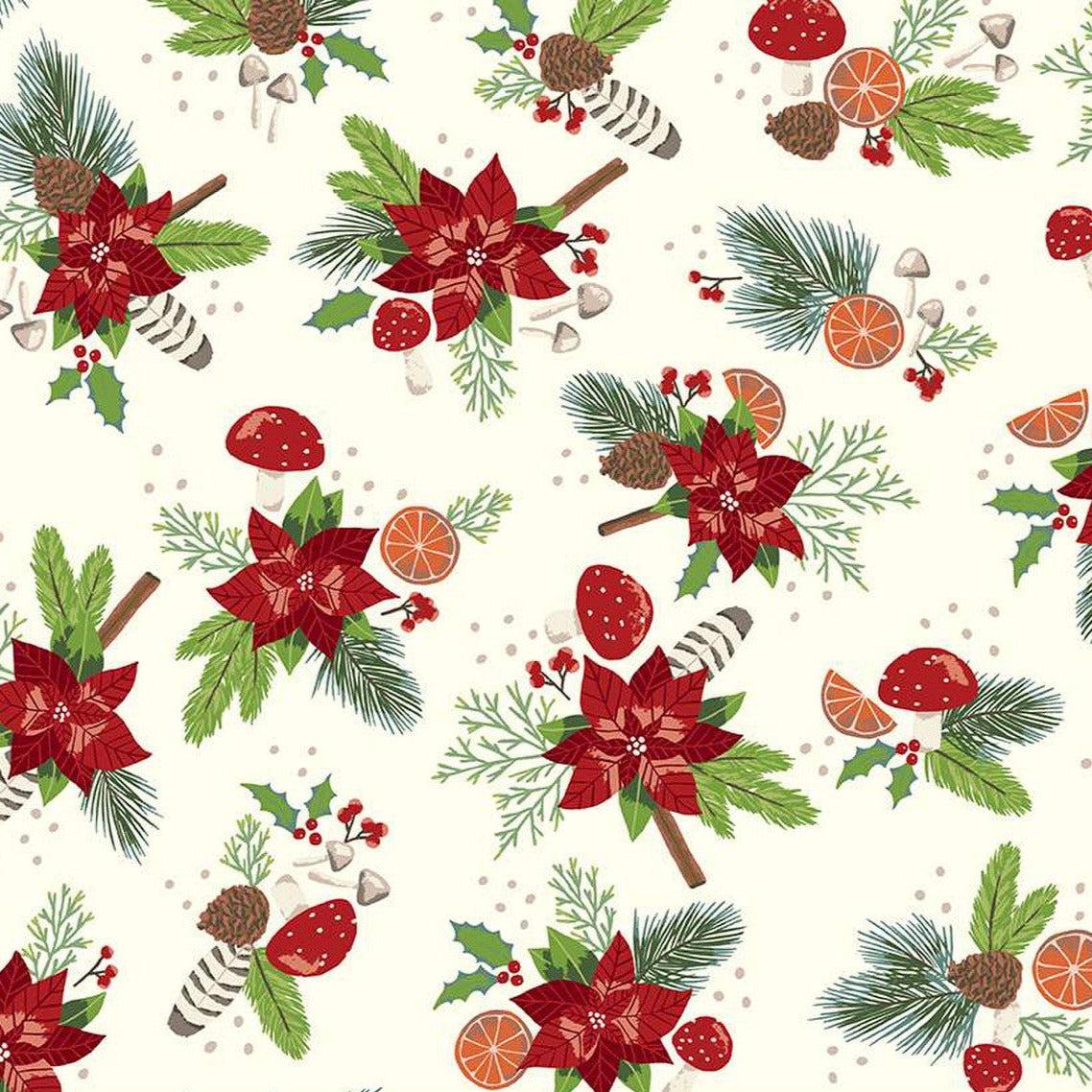 Christmas Sprigs and Berries on Cream Seamless Pattern