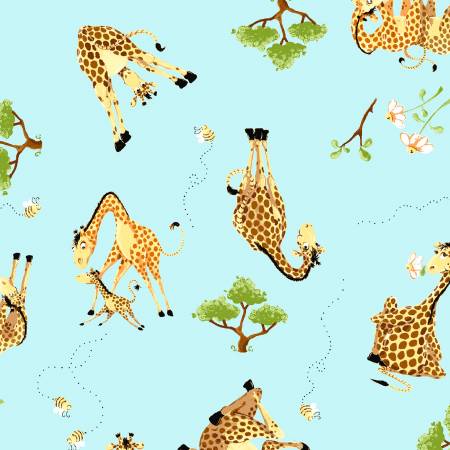 Zoe the Giraffe Blue Allover Fabric