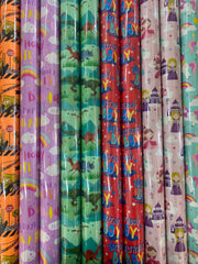 Our full range of wrapping paper (trucks, rainbows, dinos, birthday boy, princess and unicorns)