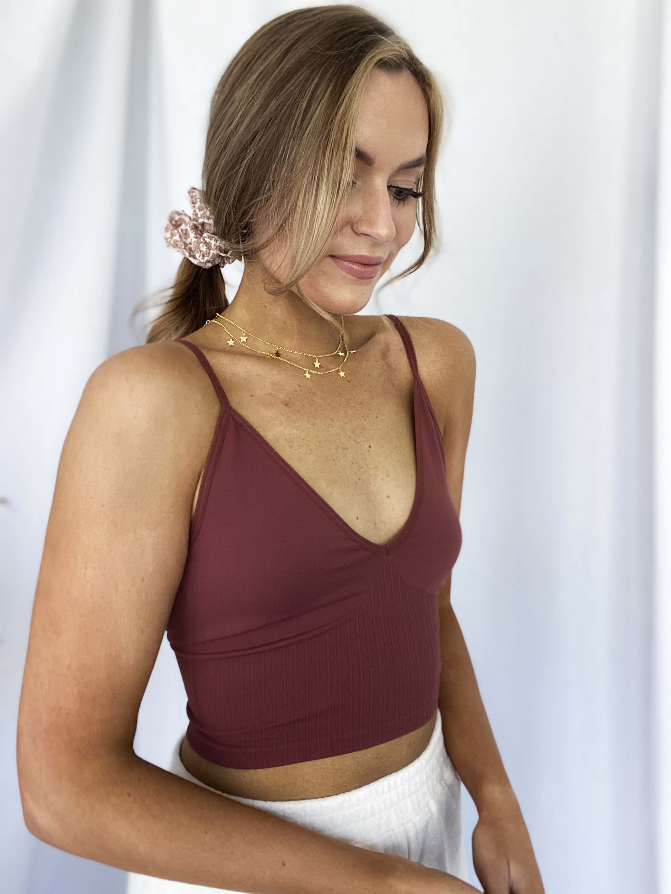 Close up of burgundy tank top