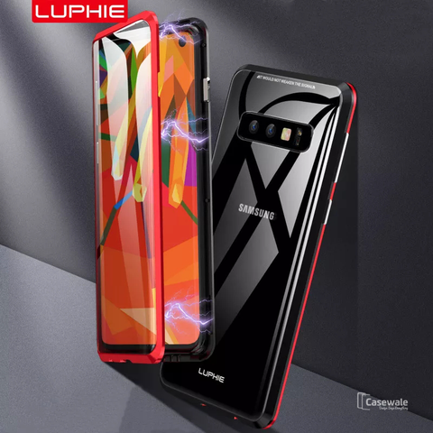 LUPHIE Double Sided Aluminum Metal Glass Case for Galaxy S10/ S10 Plus