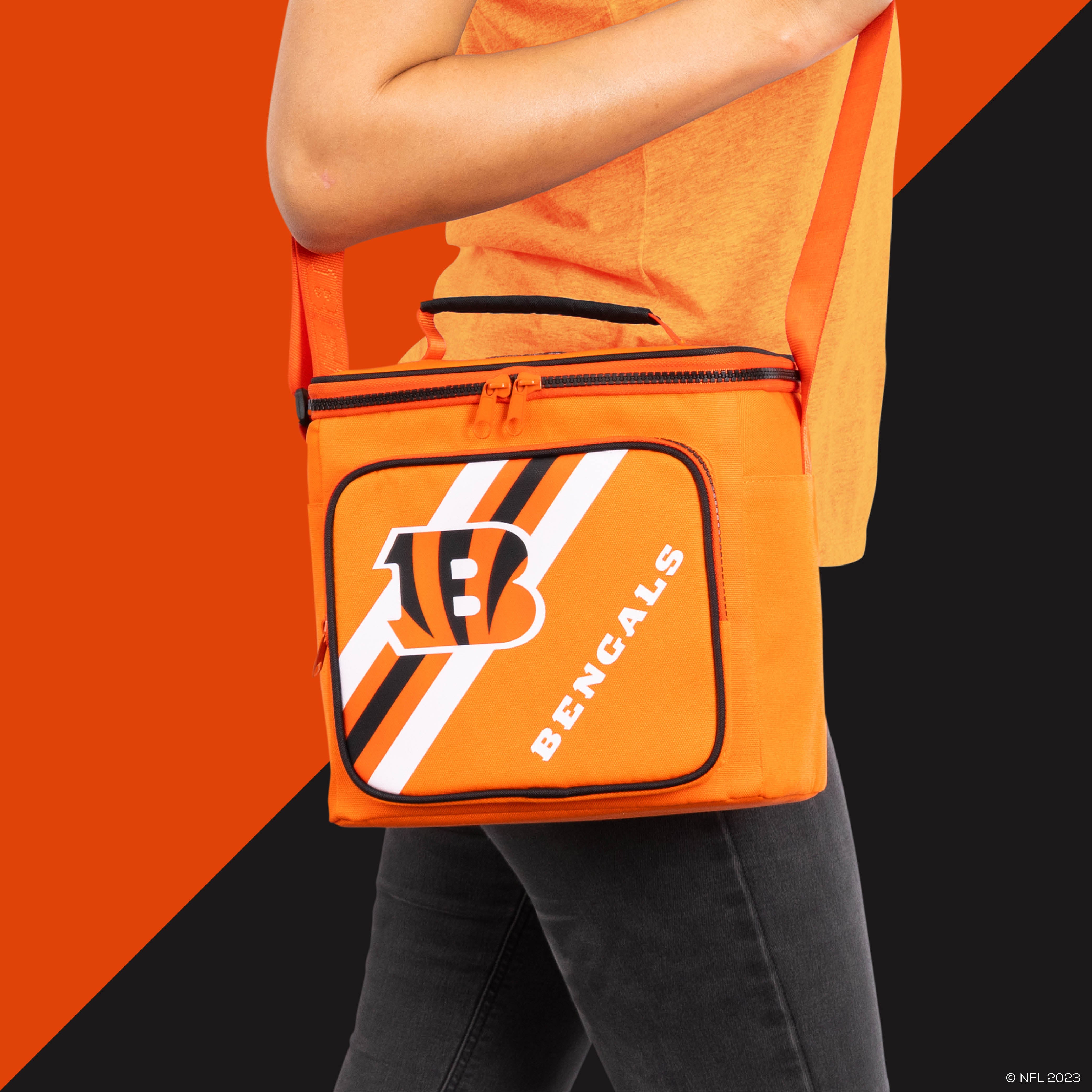 Cincinnati Bengals Square Lunch Cooler Bag- On Shoulder