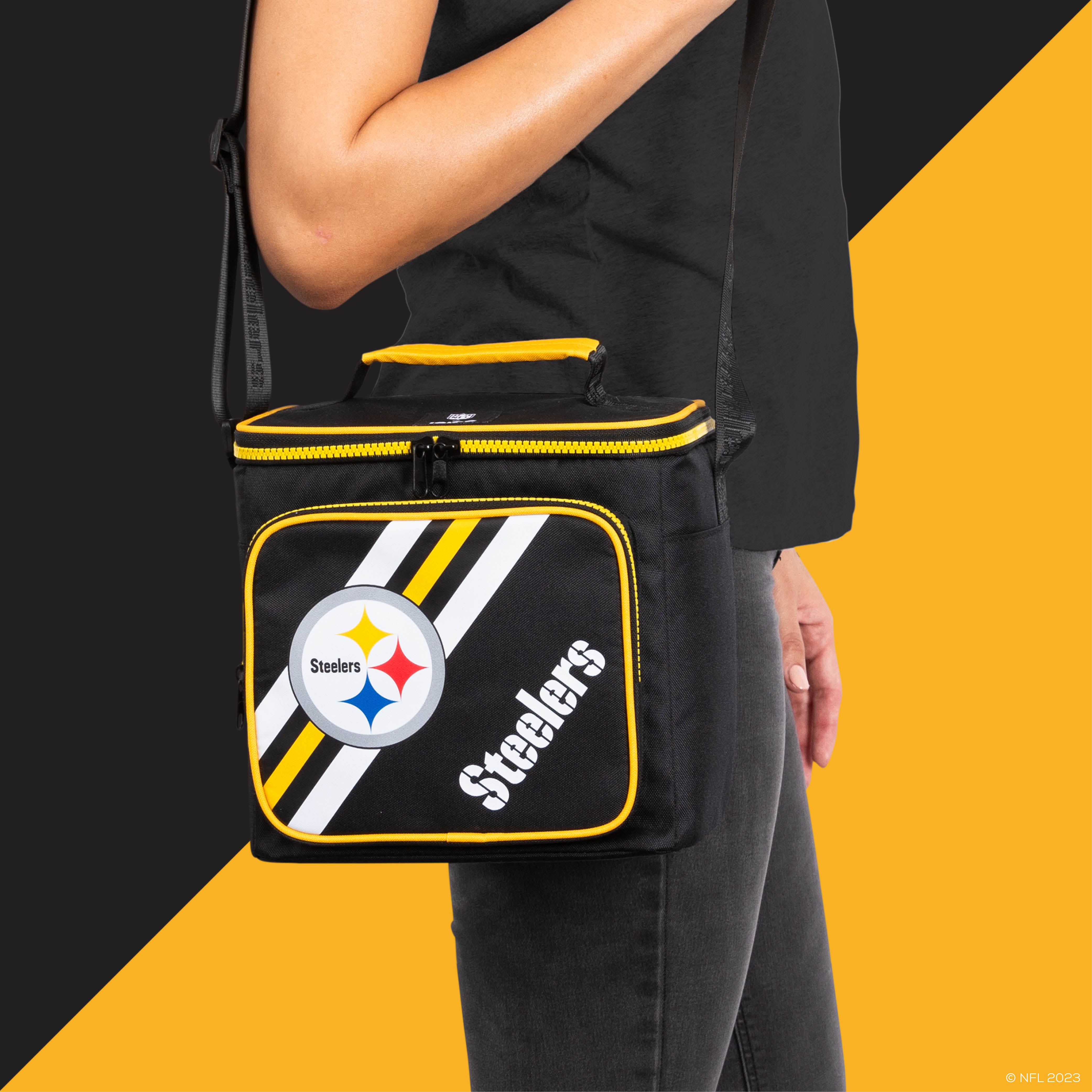 Pittsburgh Steelers Square Lunch Cooler Bag- On Shoulder