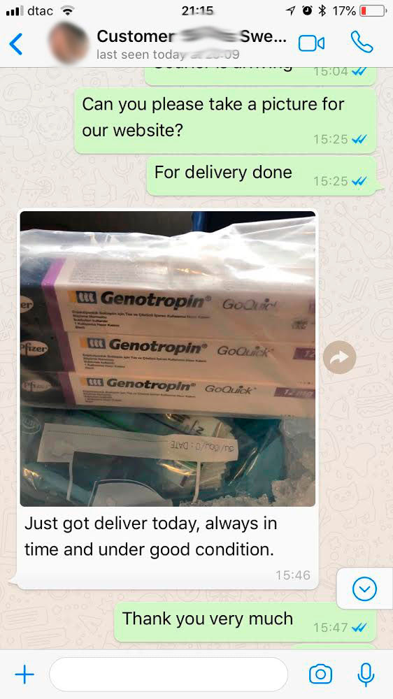 Genotropin Pharmacy in Bangkok - courier delivery for a patient from Sweden