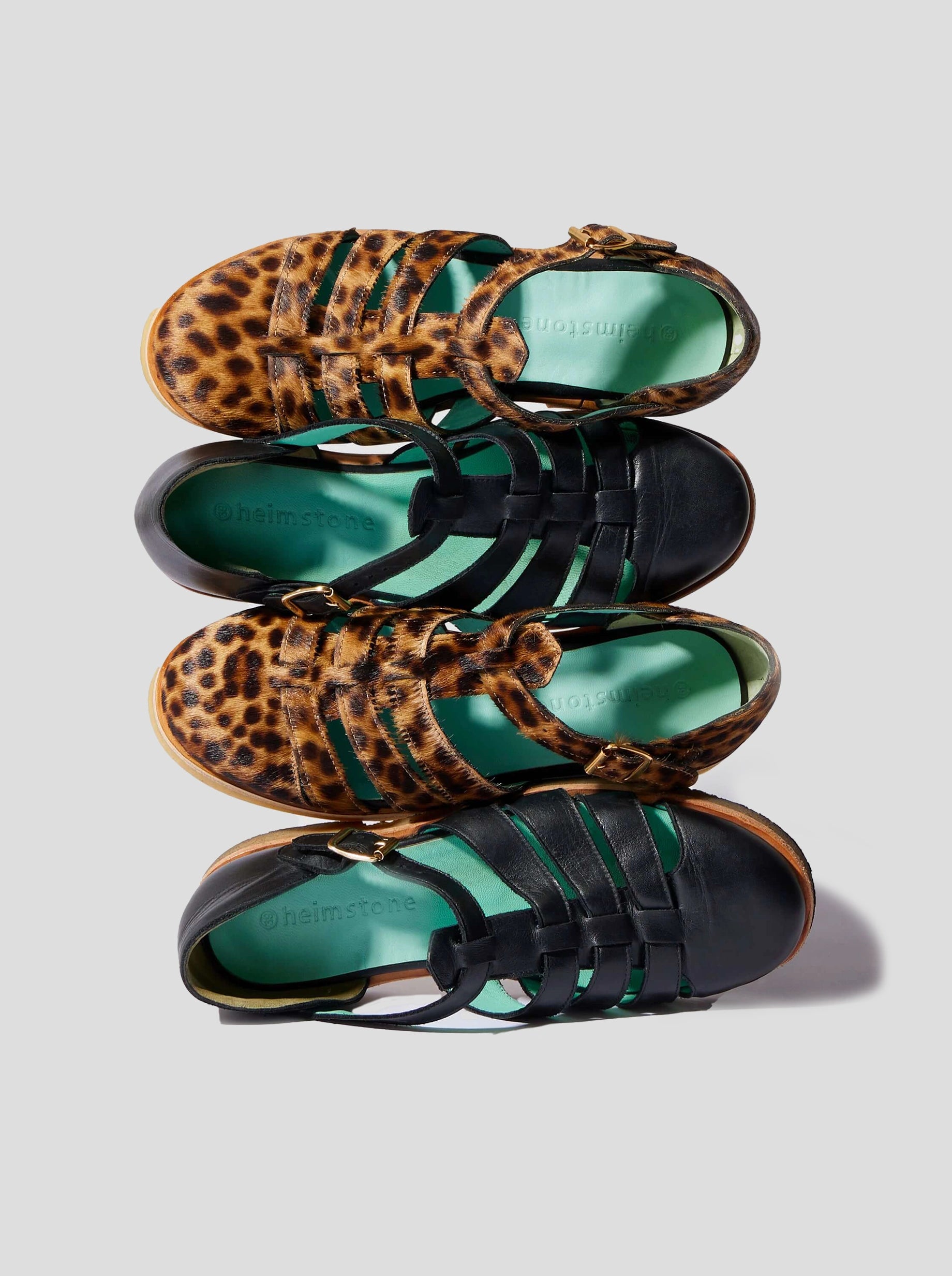 Ricky leather Sandals in Black and Leopard Prints