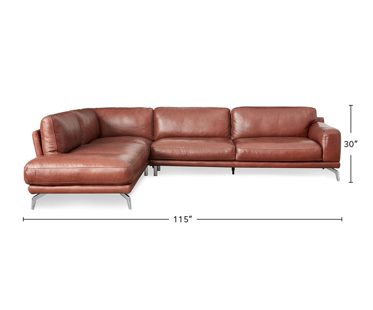 Peruna Leather Left Sectional dimensions