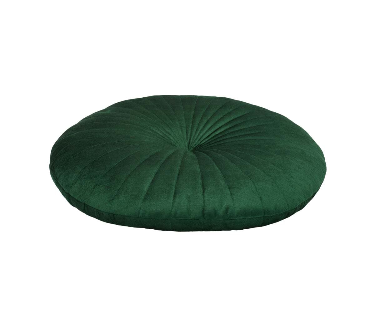 Blumen Velvet Tufted Round Pillow - Dark Green