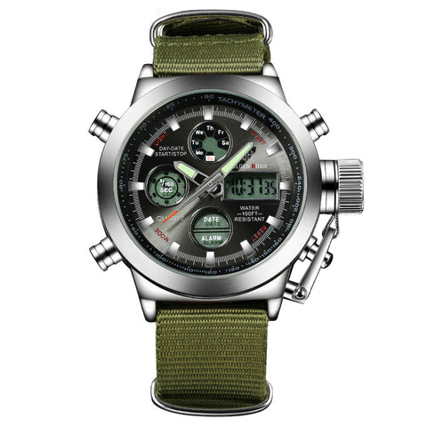 Men's Stainless Steel Diving Chronograph Watch with Army Green Canvas ...