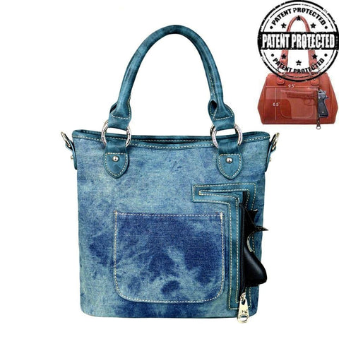 Denim Concealed Carry Purse Messenger Bag Wallet Set | Defense Divas®