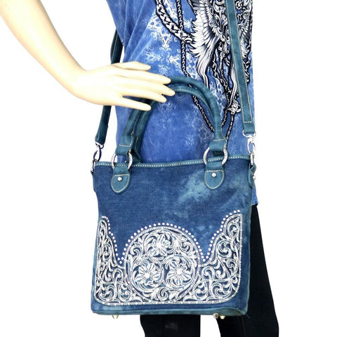 Denim Concealed Carry Purse Messenger Bag Wallet Set | Defense Divas®
