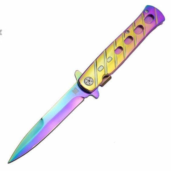 Rainbow Titanium Stiletto Folding Self-Defense Knife