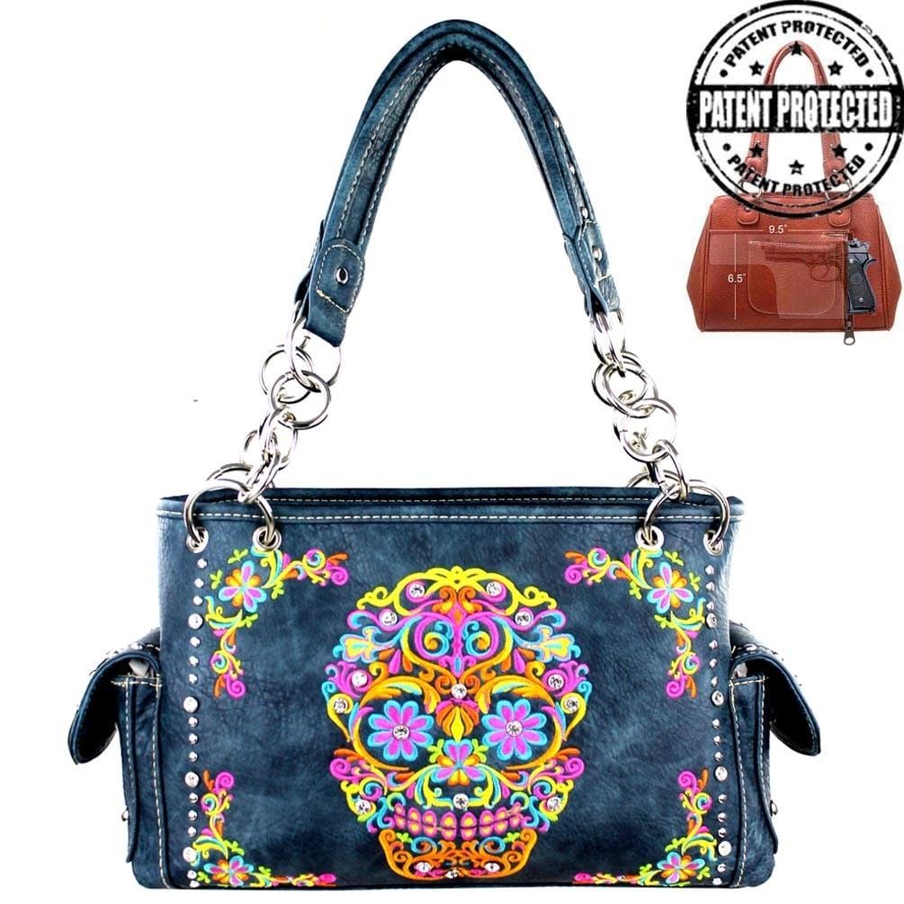 sugar skull concealed carry handgun purse navy blue MW326G 8085 1005 NY