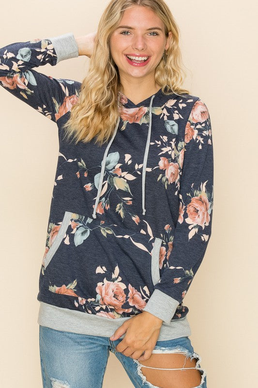 Lightweight Navy and Floral Hoodie – Heavens To Betsy Boutique Online