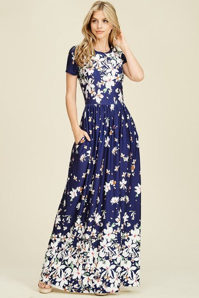 maxi navy dress with sleeves