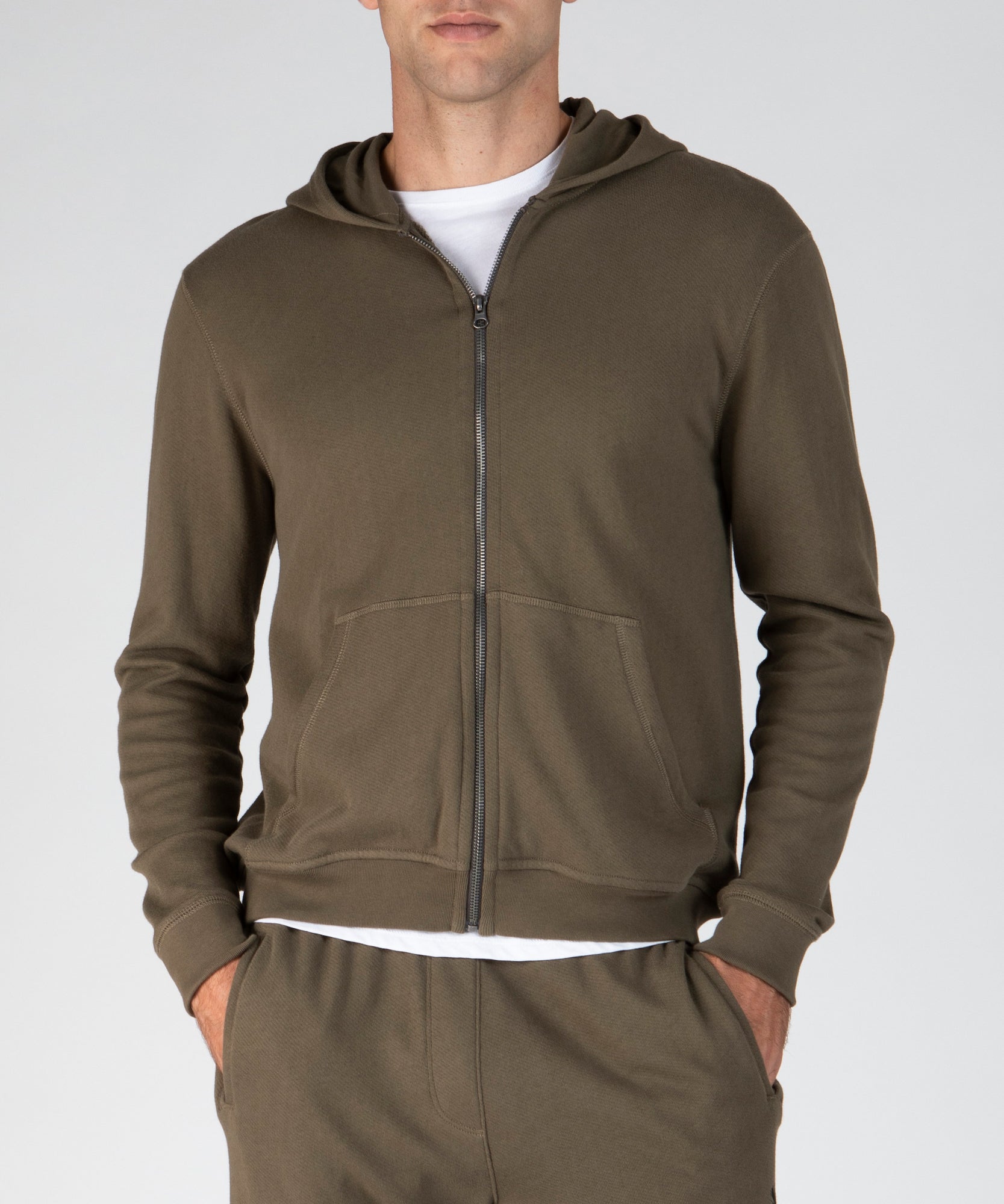 mens khaki zip up hoodie