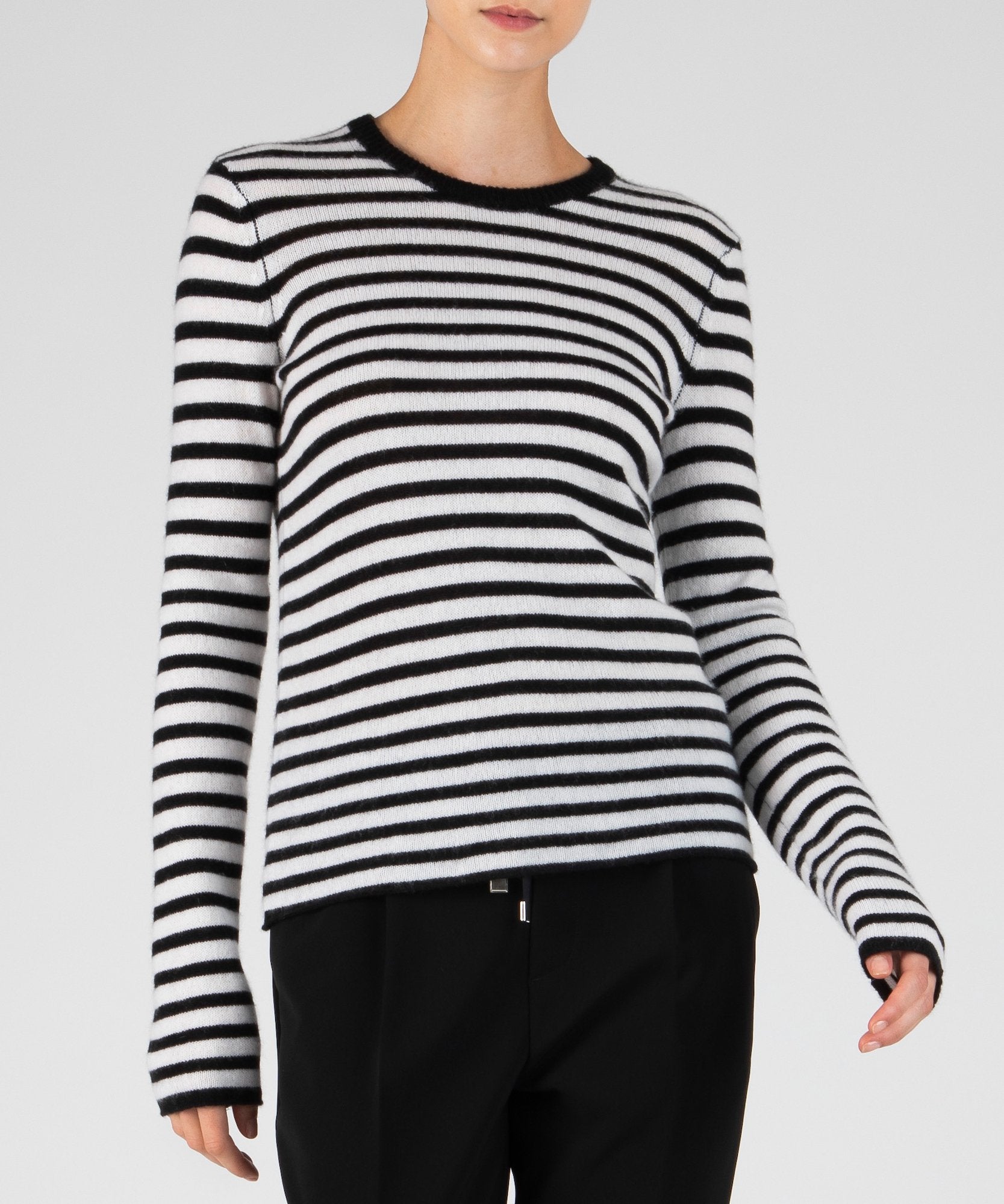 Download Striped Cashmere Long Sleeve Crew Neck Sweater - Black ...