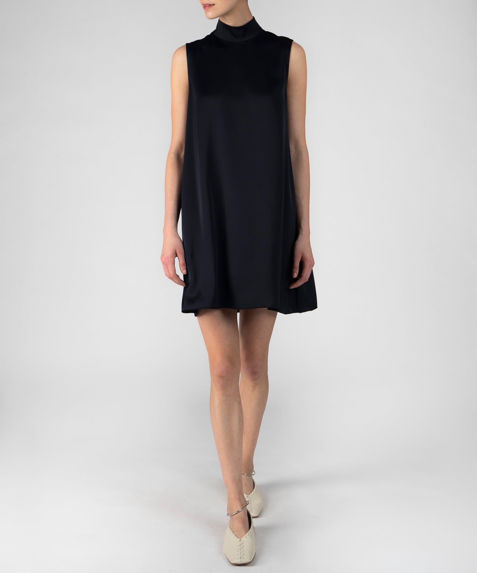 navy blue mock neck dress