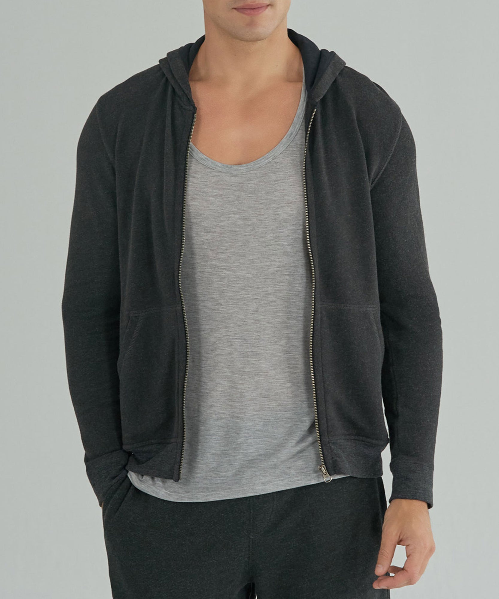 French Terry Zip-Up Hoodie - Heather Charcoal - ATM Anthony Thomas Melillo product image