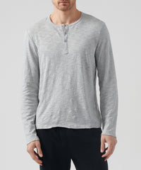 Slub Jersey Destroyed Wash Henley - Heather Grey